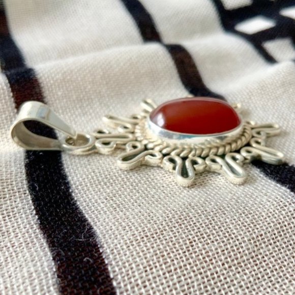 Sunburst Carnelian & Sterling Pendant - Picture 5 of 6